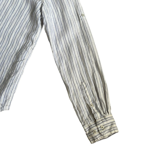 Denim & Flower Ricky Singh 100% Linen Striped Shirt Men’s Size M Roll Tab Sleeve - Picture 5 of 9